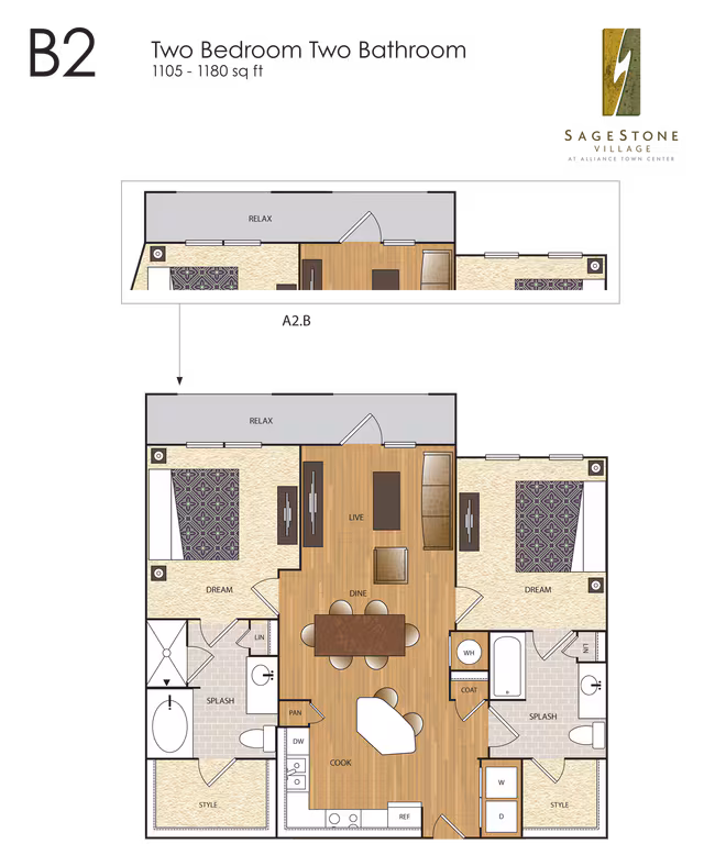 B2b 2 BR / 2 BA 7-7321 floor plan